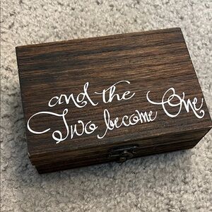 Wooden wedding ring Box with White Script